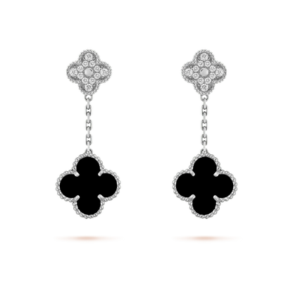 [Polaidi Jewelry]CLOVER 2 MOTIFS  DIAMOND ONYX EARRINGS SILVER