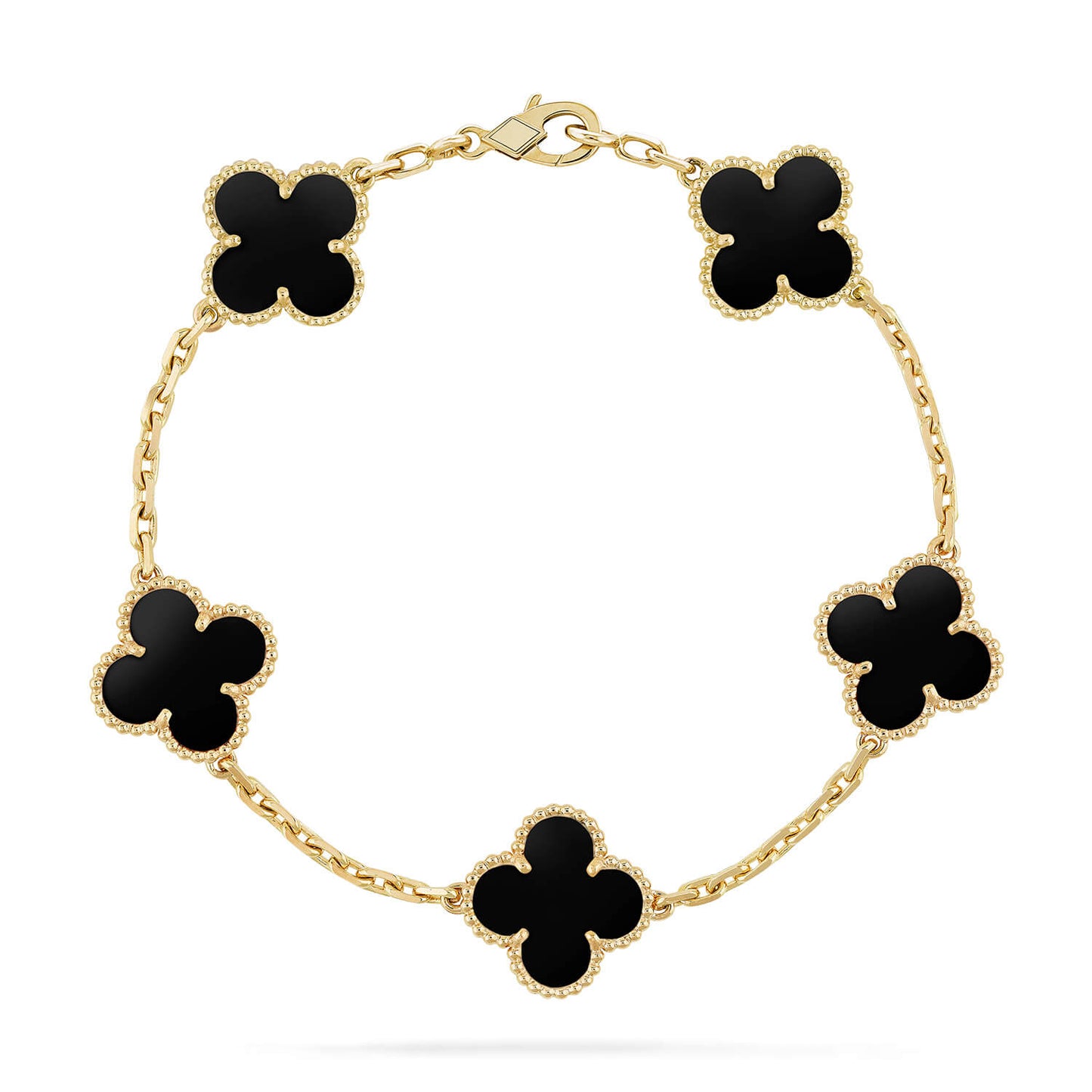[：Polaidi Jewelry]クローバー 5モチーフ ブラックオニキスブレスレット
