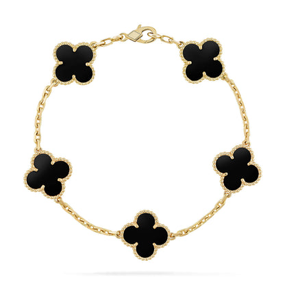 [：Polaidi Jewelry]クローバー 5モチーフ ブラックオニキスブレスレット