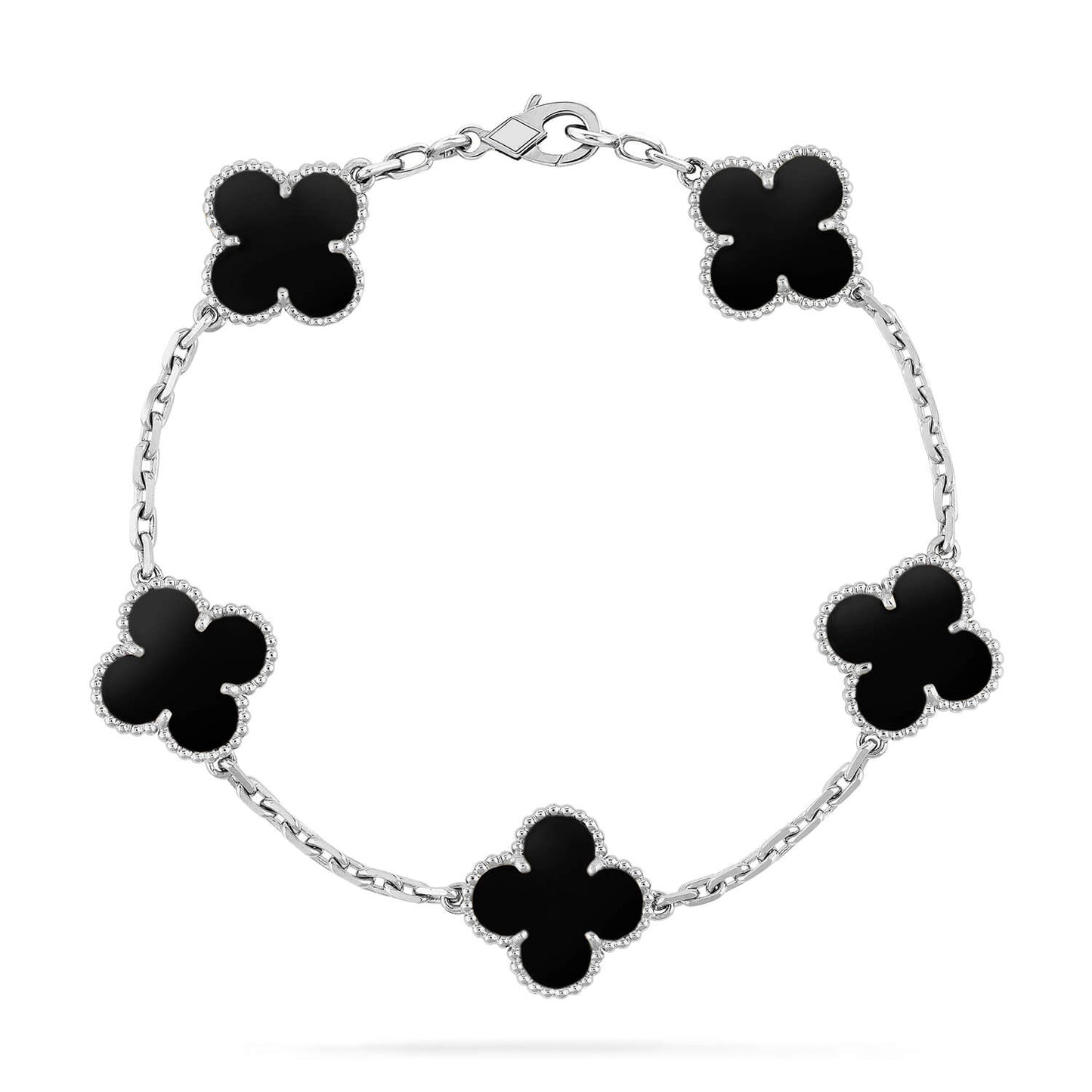 [：Polaidi Jewelry]CLOVER 5 MOTIF ONYXS  BRACELET SILVER