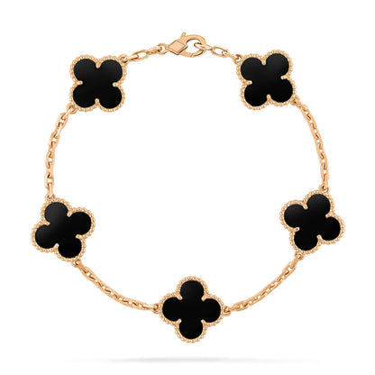 [：Polaidi Jewelry]クローバー 5モチーフ ブラックオニキスブレスレット