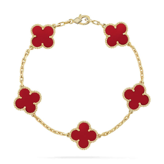 [：Polaidi Jewelry]CLOVER 5 MOTIFS RED AGATE  BRACELET