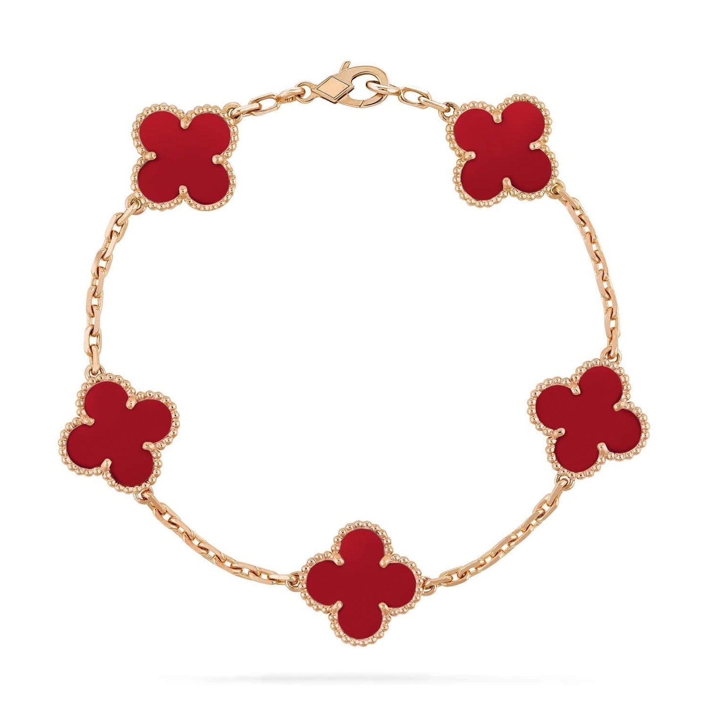 [:Polaidi Jewelry]クローバー 5モチーフ レッドアゲート ブレスレット