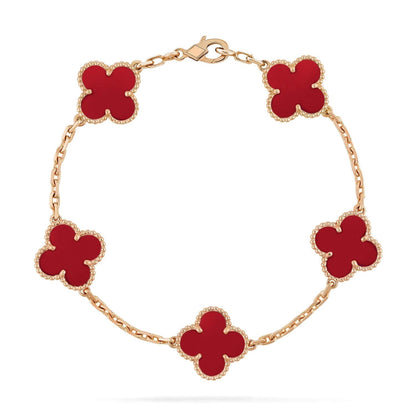 [:Polaidi Jewelry]クローバー 5モチーフ レッドアゲート ブレスレット