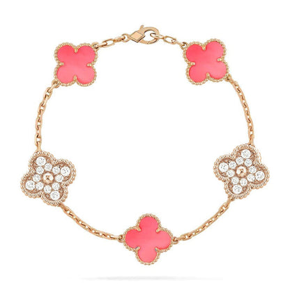[：Polaidi Jewelry]CLOVER 5 MOTIF DIAMOND PINK MOP PINK GOLD BRACELET