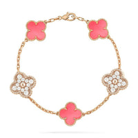 [Perlaura Jewelry ]CLOVER 5 MOTIF DIAMOND PINK MOP PINK GOLD BRACELET