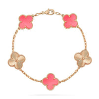 [Perlaura Jewelry ]CLOVER BRACELET 5 MOTIF PINK AND PINK GOLD