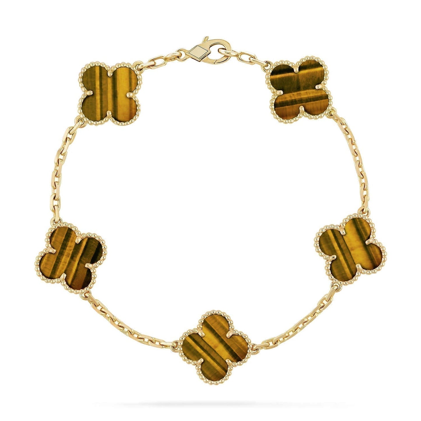 [：Polaidi Jewelry]クローバー 5モチーフ タイガーアイ ブレスレット