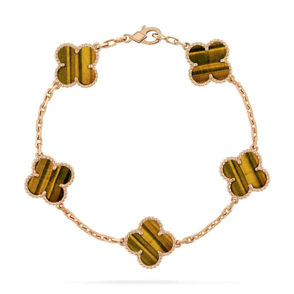 [：Polaidi Jewelry]クローバー 5モチーフ タイガーアイ ブレスレット