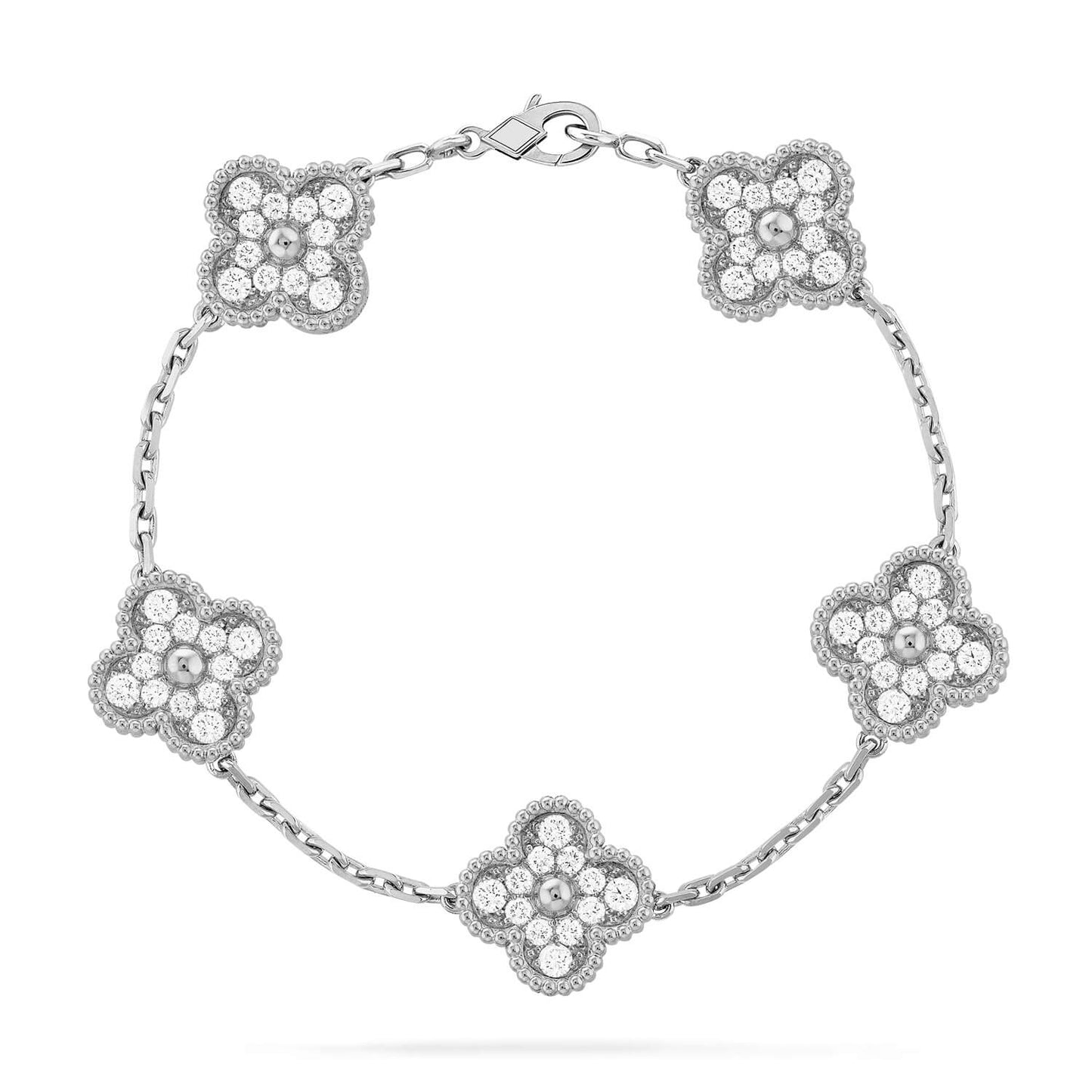 [：Polaidi Jewelry]クローバー 5モチーフ ダイヤモンドブレスレット シルバー