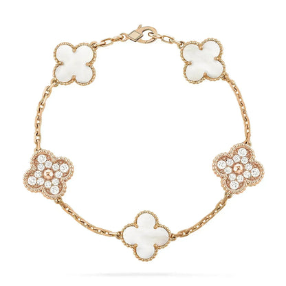 [：Polaidi Jewelry]クローバー ブレスレット 5モチーフ ホワイトマザーオブパール ダイヤモンド