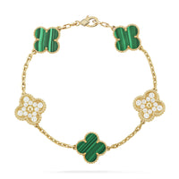 [Perlaura Jewelry ]CLOVER  5 MOTIF MALACHITE DIAMOND BRACELET