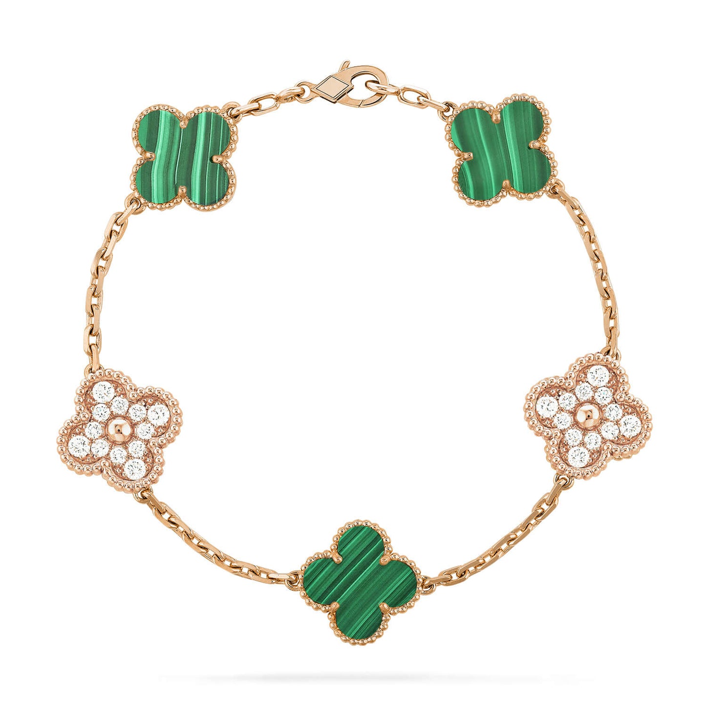 [：Polaidi Jewelry]CLOVER  5 MOTIF MALACHITE DIAMOND BRACELET