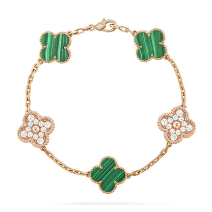 [：Polaidi Jewelry]CLOVER  5 MOTIF MALACHITE DIAMOND BRACELET