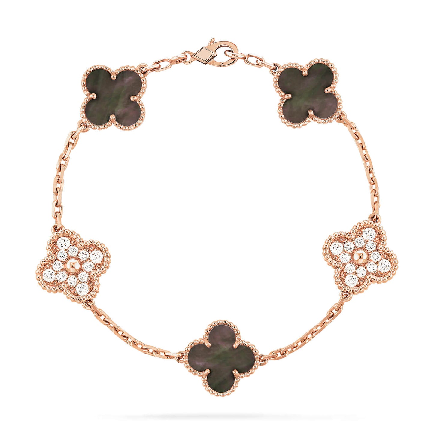 [：Polaidi Jewelry]CLOVER 5 MOTIFS DARK MOP AND DIAMONDS PINK GOLD BRACELET