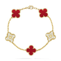 [Perlaura Jewelry ]CLOVER 5 MOTIFS CARNELIAN DIAMOND BRACELET