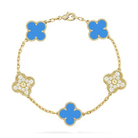 [Perlaura Jewelry ]CLOVER 5 MOTIF BLUE CHALCEDONY DIAMOND GOLD BRACELET