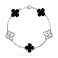[Perlaura Jewelry ]CLOVER 5 MOTIF ONYXS DIAMOND BRACELET SILVER