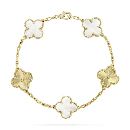 [：Polaidi Jewelry]クローバーブレスレット 5モチーフ ホワイトマザーオブパール ピンクゴールド