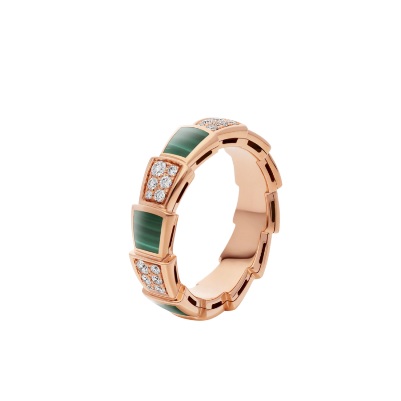 [Polaidi Jewelry]SERPENTI RING PINK GOLD MALACHITE DIAMOND PAVED 4MM