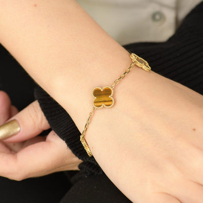[：Polaidi Jewelry]クローバー 5モチーフ タイガーアイ ブレスレット