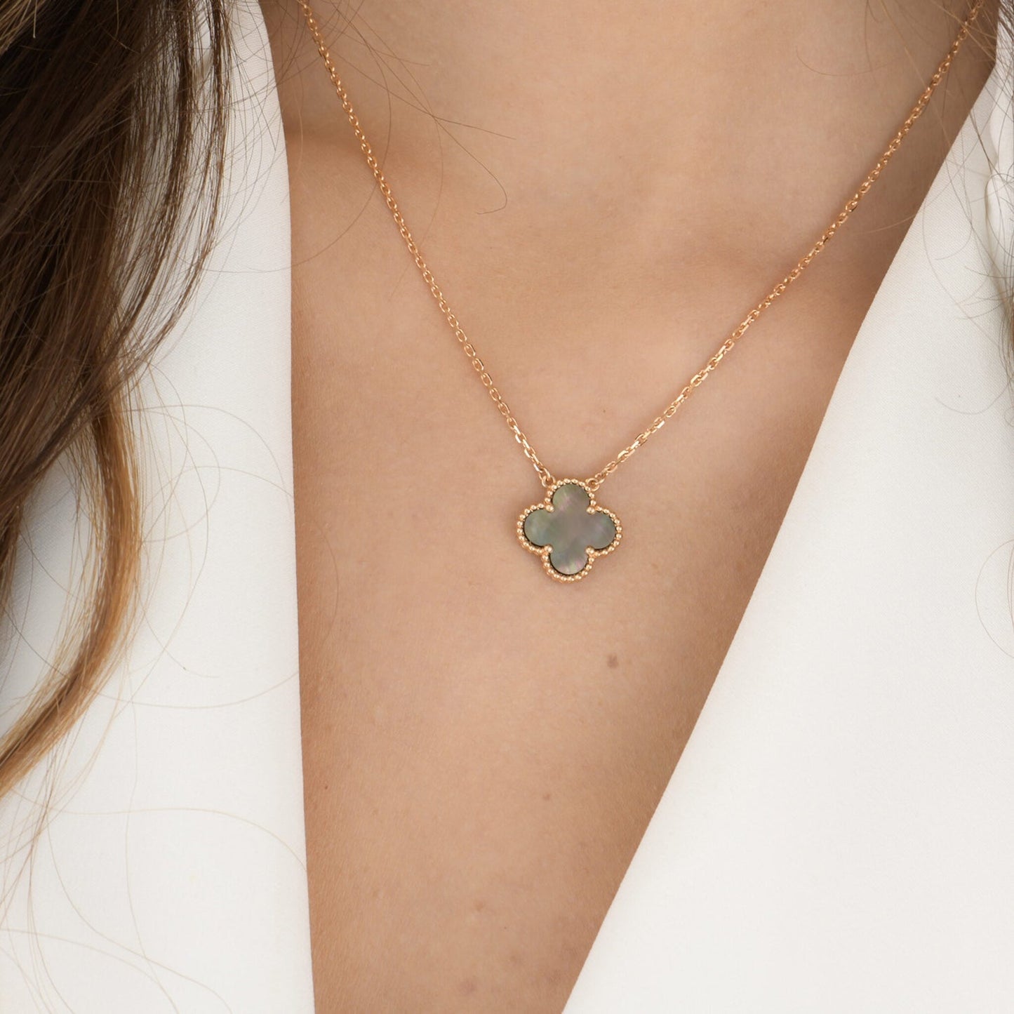 [Polaidi Jewelry]CLOVER 15MM  GRAY MOTHER OF PEARL NECKLACE