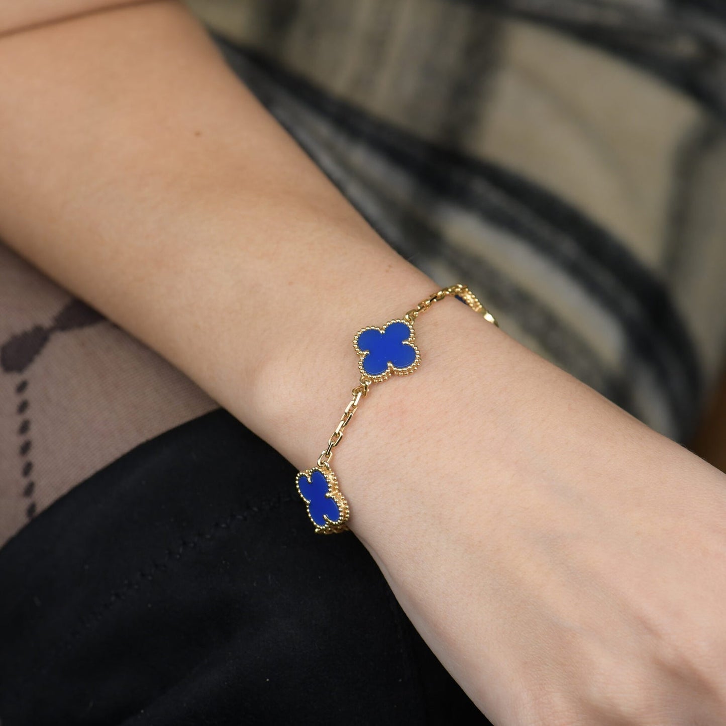 [：Polaidi Jewelry]クローバー 5モチーフ ブルーアゲート ブレスレット