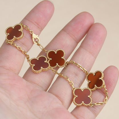 [:Polaidi Jewelry]クローバー 5モチーフ レッドアゲート ブレスレット