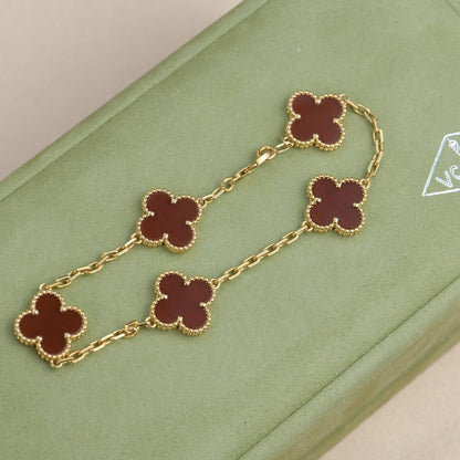 [:Polaidi Jewelry]クローバー 5モチーフ レッドアゲート ブレスレット