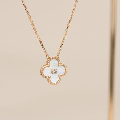 [：Polaidi Jewelry]クローバー 15MM ダイヤモンド ホワイトフリティラリア ネックレス