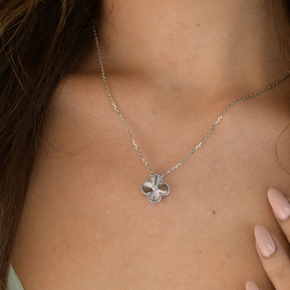 [Polaidi Jewelry]CLOVER  15MM DIAMOND LASER NECKLACE SILVER