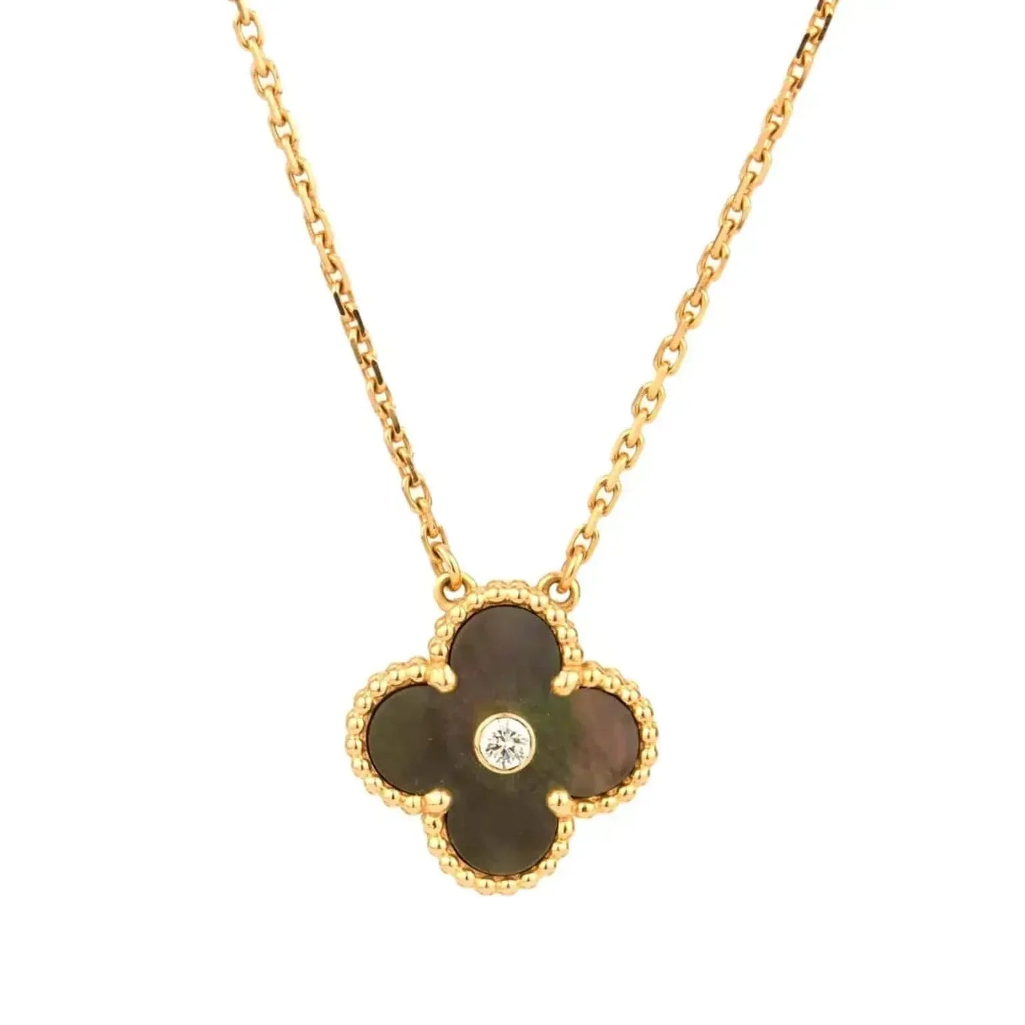 [：Polaidi Jewelry]クローバー 15MM ダイヤモンドとマザーオブグレー ネックレス