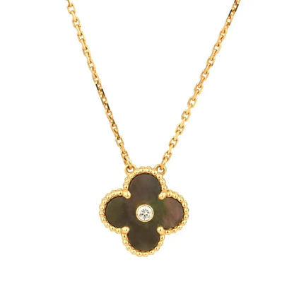 [：Polaidi Jewelry]クローバー 15MM ダイヤモンドとマザーオブグレー ネックレス