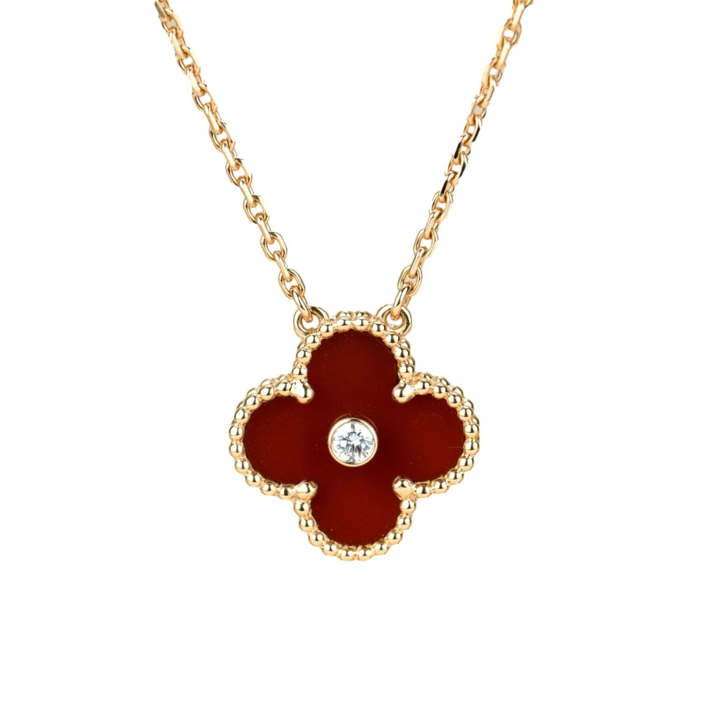 [：Polaidi Jewelry]クローバー 15MM ダイヤモンド カーネリアン ネックレス