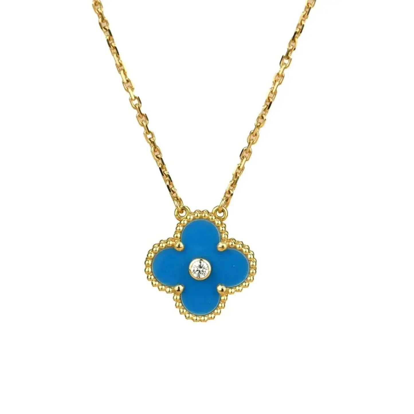 [Polaidi Jewelry]CLOVER 15MM DIAMOND AND BLUE AGATE NECKLACE