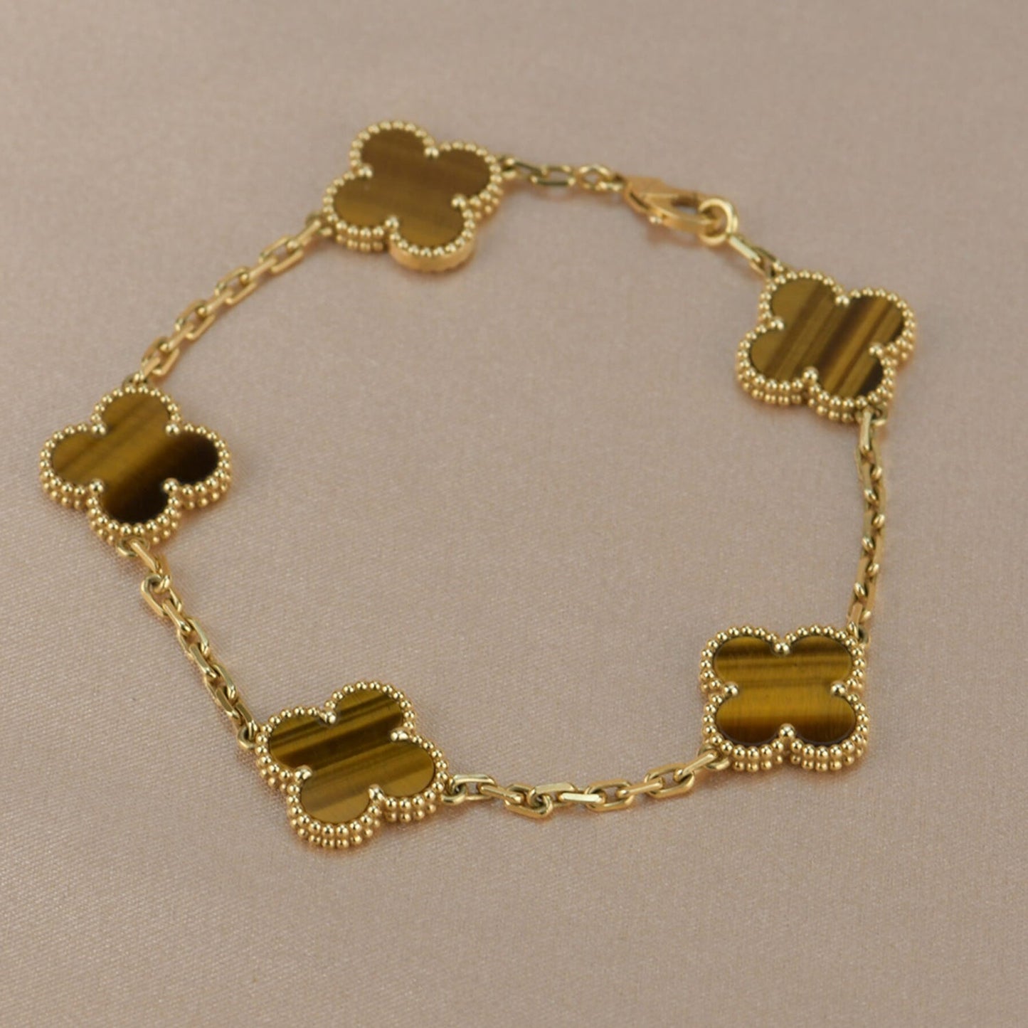 [：Polaidi Jewelry]クローバー 5モチーフ タイガーアイ ブレスレット