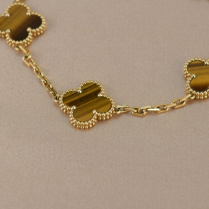 [：Polaidi Jewelry]クローバー 5モチーフ タイガーアイ ブレスレット