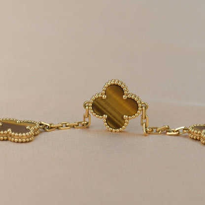 [：Polaidi Jewelry]クローバー 5モチーフ タイガーアイ ブレスレット