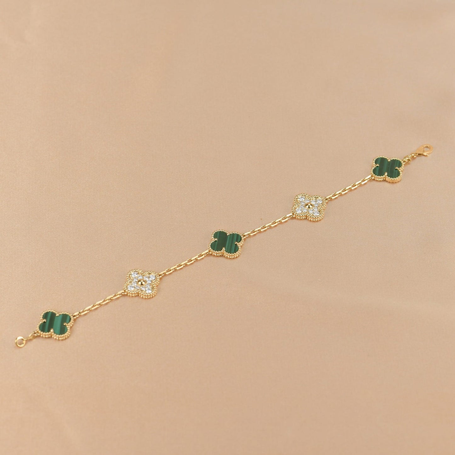 [：Polaidi Jewelry]CLOVER  5 MOTIF MALACHITE DIAMOND BRACELET