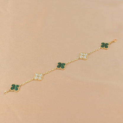 [：Polaidi Jewelry]CLOVER  5 MOTIF MALACHITE DIAMOND BRACELET