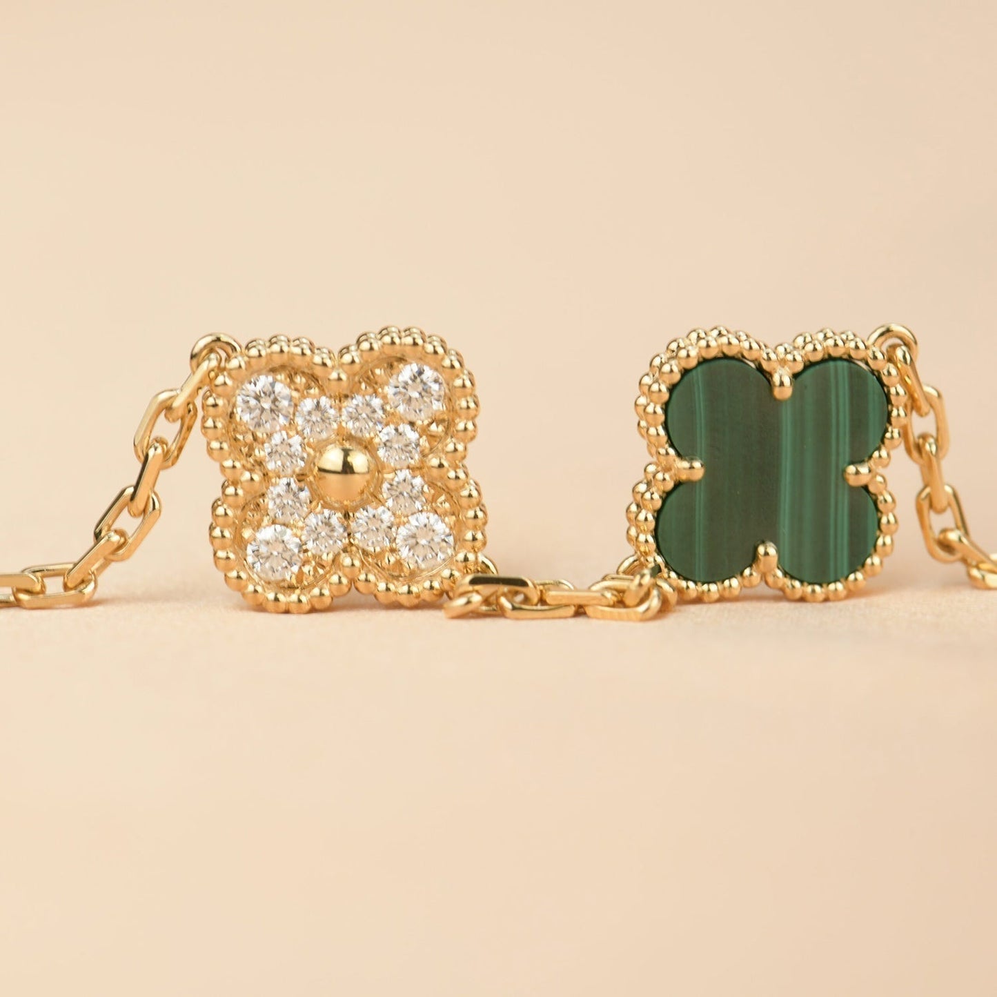 [：Polaidi Jewelry]CLOVER  5 MOTIF MALACHITE DIAMOND BRACELET