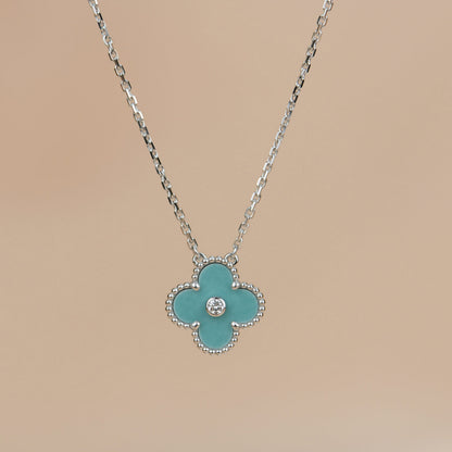 [:Polaidi Jewelry]クローバー 15MM ダイヤモンド SVRES ポーセリン ネックレス シルバー