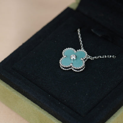 [:Polaidi Jewelry]クローバー 15MM ダイヤモンド SVRES ポーセリン ネックレス シルバー