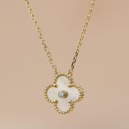 [Polaidi Jewelry]CLOVER 15MM DIAMOND GOLD MOTHER OF PEARL NECKLACE