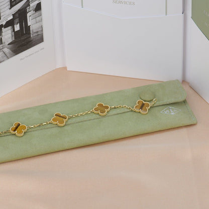 [：Polaidi Jewelry]クローバー 5モチーフ タイガーアイ ブレスレット