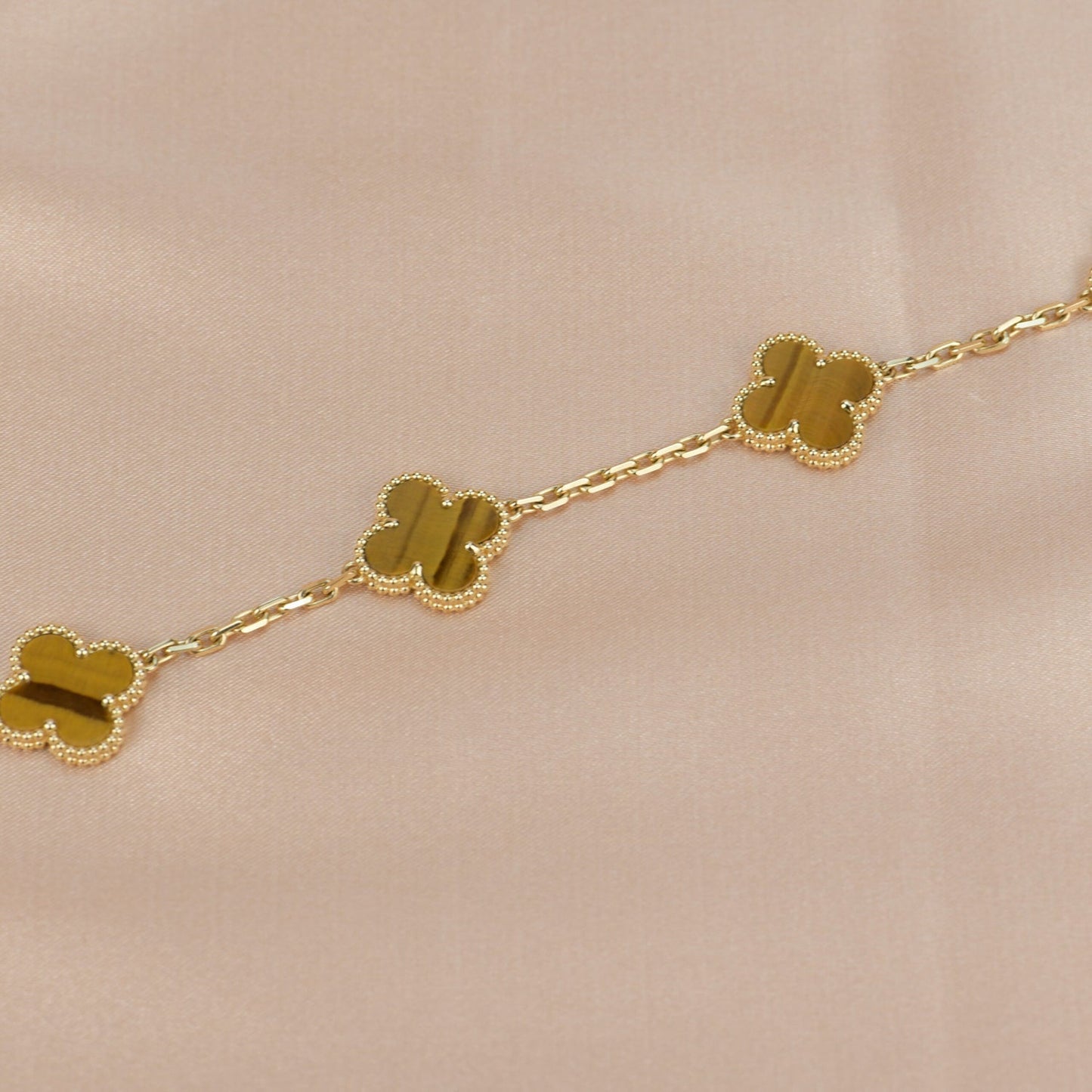 [：Polaidi Jewelry]クローバー 5モチーフ タイガーアイ ブレスレット