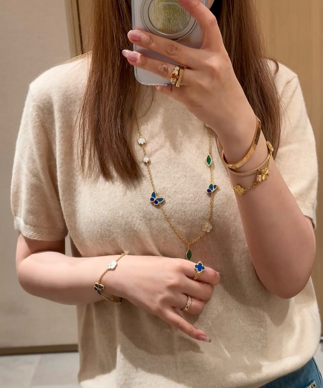 [Polaidi Jewelry]LUCKY SPRING BUTTERFLY 15 FLOWER NECKLACE