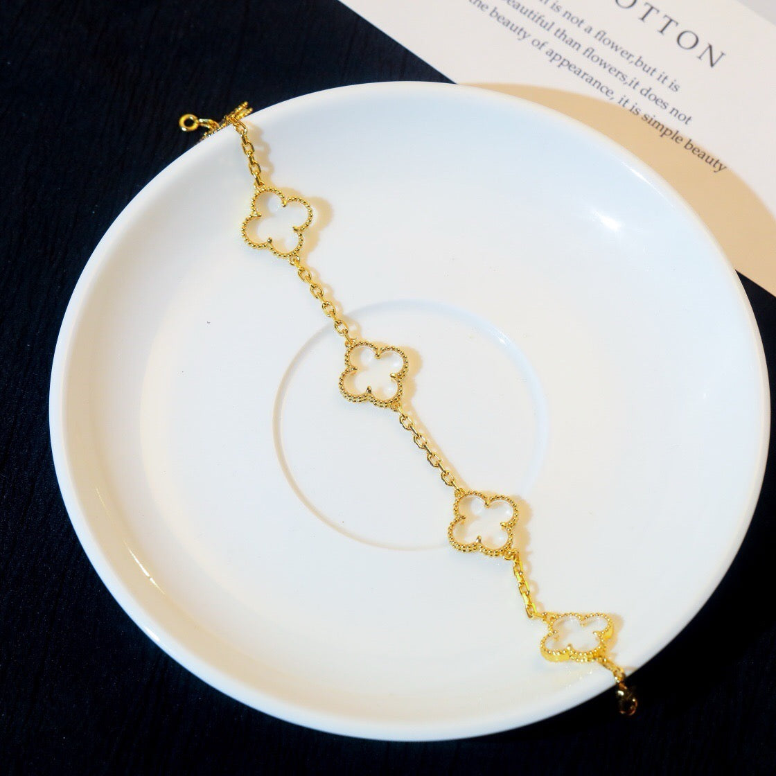 [Polaidi Jewelry]クローバー 5モチーフ ロッククリスタル ブレスレット
