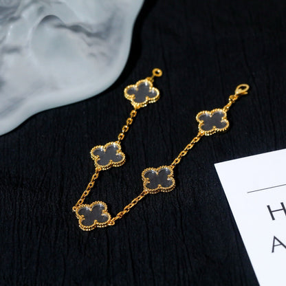 [：Polaidi Jewelry]CLOVER 5 MOTIF ROCK CRYSTAL PINK GOLD BRACELET