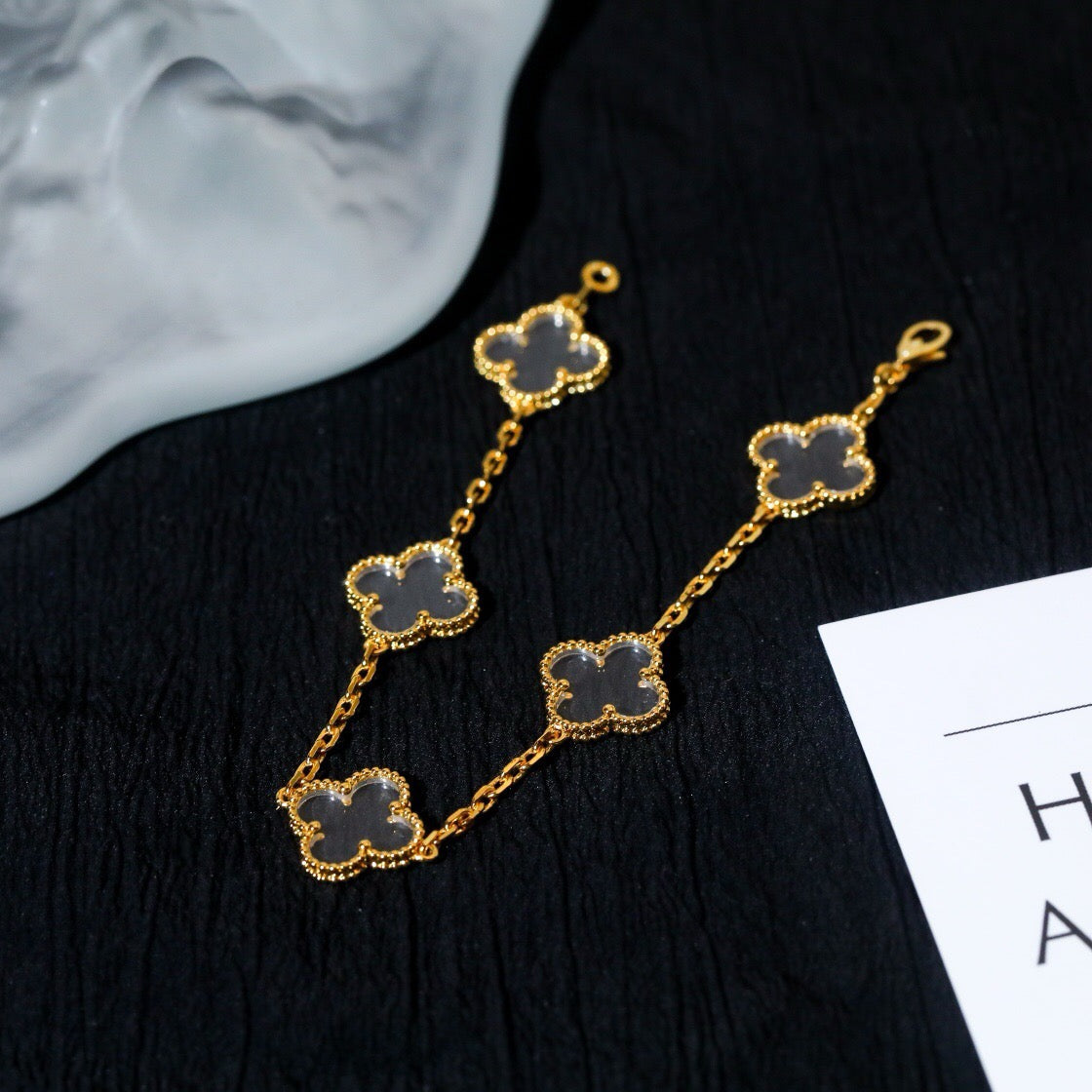 [Polaidi Jewelry]クローバー 5モチーフ ロッククリスタル ブレスレット